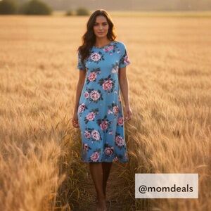 LulaRoe Carly Midi Dress High Low Hem Stretchy Comfortable Floral Pastel S 6-8